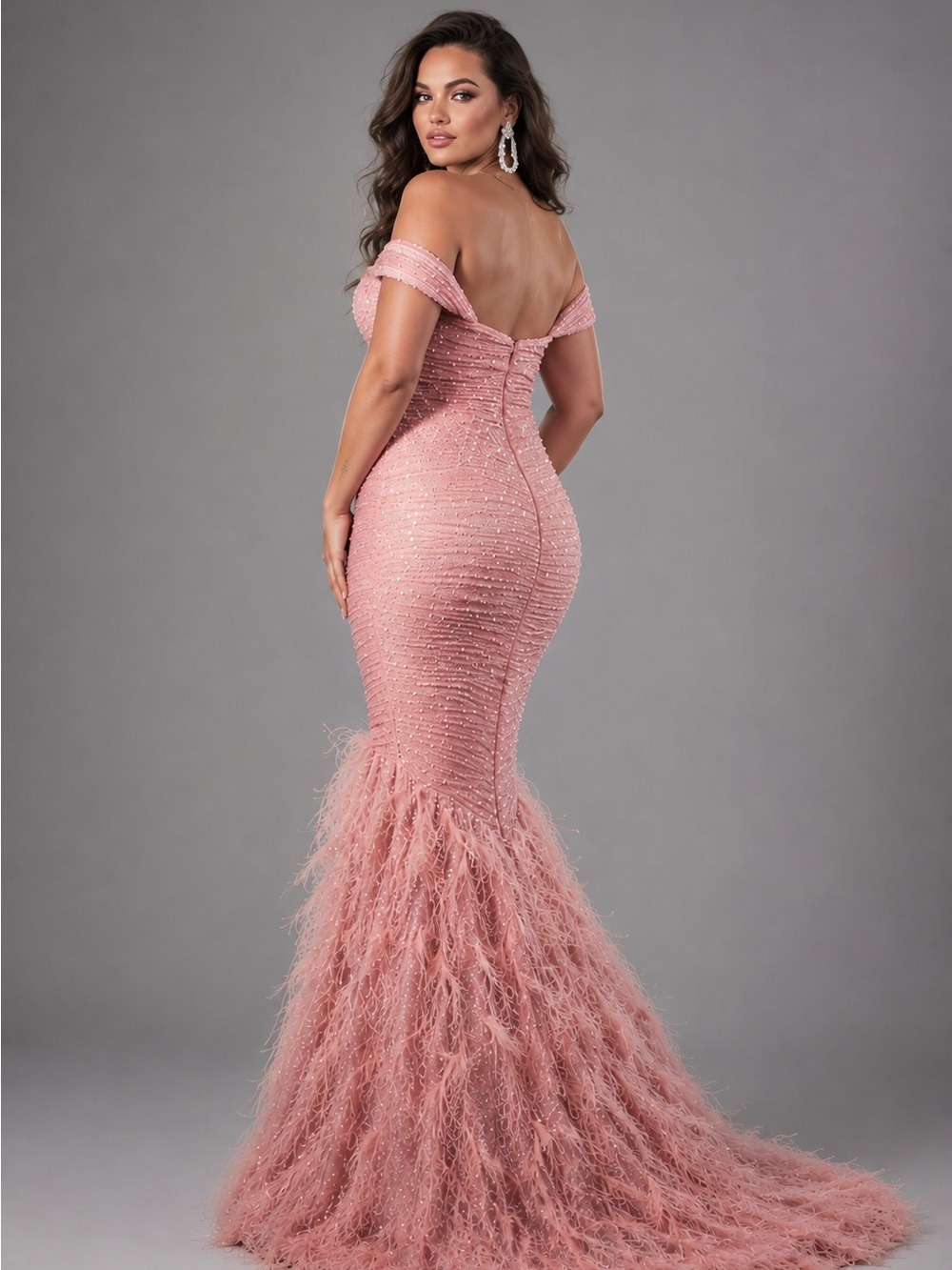 Portia & Scarlett PS23051 Blush Feather Mermaid Gown Size 10 NWT $879 - Picture 2 of 5